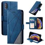For iPhone XS Max Skin Feel Splicing Horizontal Flip Leather Case with Holder & Card Slots & Wallet & Photo Frame(Blue)