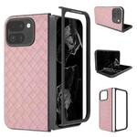 For Google Pixel 9 Pro Fold Black Frame Woven Texture PU Phone Case(Pink)