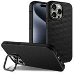 For iPhone 15 Pro Carbon Fiber Texture Lens Holder TPU Phone Case(Black)