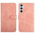 For Samsung Galaxy A17 5G Skin Feel Butterfly Embossed Flip Leather Phone Case(Pink)
