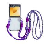 For Samsung Galaxy Z Flip5 TPU Macaron Hinge Phone Case with 3 in 1 Crossbody Rope(Purple)