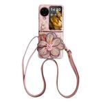For OPPO Find N3 Flip Colorful Woven Pattern 3D Yarn Flower Phone Case with Lanyard(Pink)