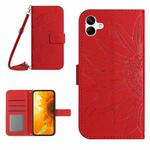 For Samsung Galaxy A07 5G Skin Feel Sun Flower Embossed Flip Leather Phone Case with Lanyard(Red)