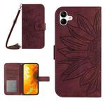 For Samsung Galaxy A07 5G Skin Feel Sun Flower Embossed Flip Leather Phone Case with Lanyard(Wine Red)