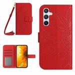 For Samsung Galaxy A17 5G Skin Feel Sun Flower Embossed Flip Leather Phone Case with Lanyard(Red)