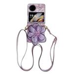 For vivo X Flip Colorful Woven Pattern 3D Yarn Flower Phone Case with Lanyard(Purple)