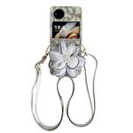 For vivo X Flip Colorful Woven Pattern 3D Yarn Flower Phone Case with Lanyard(White)