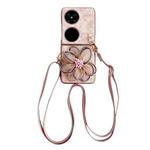 For Huawei Pocket 2 Colorful Woven Pattern 3D Yarn Flower Phone Case with Lanyard(Pink)