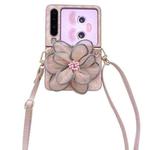 For Huawei Pura X Colorful Woven Pattern 3D Yarn Flower Phone Case with Lanyard(Pink)