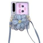 For Huawei Pura X Colorful Woven Pattern 3D Yarn Flower Phone Case with Lanyard(Blue)