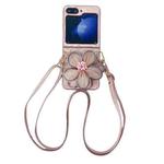 For Samsung Galaxy Z Flip5 Colorful Woven Pattern 3D Yarn Flower Phone Case with Lanyard(Pink)