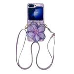 For Samsung Galaxy Z Flip5 Colorful Woven Pattern 3D Yarn Flower Phone Case with Lanyard(Purple)