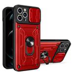 For iPhone 15 Pro Max Sliding Camshield TPU+PC Phone Case with Card Slot(Red)