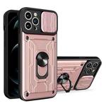 For iPhone 15 Pro Max Sliding Camshield TPU+PC Phone Case with Card Slot(Rose Gold)