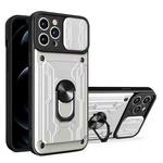 For iPhone 15 Pro Max Sliding Camshield TPU+PC Phone Case with Card Slot(White)