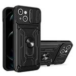 For iPhone 15 Plus Sliding Camshield TPU+PC Phone Case with Card Slot(Black)