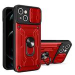 For iPhone 15 Plus Sliding Camshield TPU+PC Phone Case with Card Slot(Red)