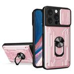 For iPhone 16 Pro Max Sliding Camshield TPU+PC Phone Case with Card Slot(Rose Gold)