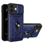 For iPhone 16 Plus Sliding Camshield TPU+PC Phone Case with Card Slot(Blue)