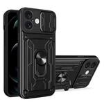 For iPhone 16 Plus Sliding Camshield TPU+PC Phone Case with Card Slot(Black)