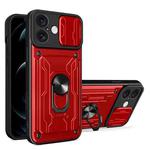 For iPhone 16 Plus Sliding Camshield TPU+PC Phone Case with Card Slot(Red)