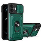 For iPhone 16 Plus Sliding Camshield TPU+PC Phone Case with Card Slot(Dark Green)