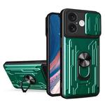 For iPhone 16 Sliding Camshield TPU+PC Phone Case with Card Slot(Dark Green)