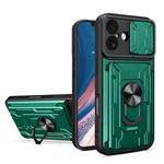 For iPhone 17 Sliding Camshield TPU+PC Phone Case with Card Slot(Dark Green)
