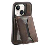 For iPhone 15 Denior D18 Skin Feel Rotating Holder MagSafe Detachable Card Slot Phone Case(Brown)