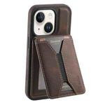 For iPhone 15 Plus / 14 Plus Denior D18 Skin Feel Rotating Holder MagSafe Detachable Card Slot Phone Case(Brown)