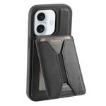 For iPhone 16 Denior D18 Skin Feel Rotating Holder MagSafe Detachable Card Slot Phone Case(Black)