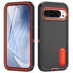 For Google Pixel 9 Pro Rugged PC + Silicone Phone Case with Holder(Black+Orange)