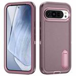 For Google Pixel 9 Pro Rugged PC + Silicone Phone Case with Holder(Purple+Pink)