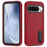 For Google Pixel 9 Rugged PC + Silicone Phone Case with Holder(Red+Black)