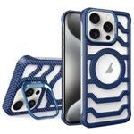 For iPhone 15 Pro Max Borderless Carbon Fiber Lens Protection Bracket MagSafe Phone Case(Blue)