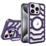 For iPhone 15 Pro Max Borderless Carbon Fiber Lens Protection Bracket MagSafe Phone Case(Purple)