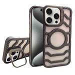 For iPhone 15 Pro Borderless Carbon Fiber Lens Protection Bracket MagSafe Phone Case(Gold)