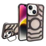 For iPhone 14 Borderless Carbon Fiber Lens Protection Bracket MagSafe Phone Case(Gold)