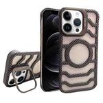 For iPhone 12 Pro Borderless Carbon Fiber Lens Protection Bracket MagSafe Phone Case(Gold)