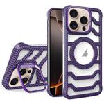 For iPhone 16 Pro Max Borderless Carbon Fiber Lens Protection Bracket MagSafe Phone Case(Purple)