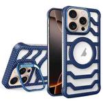 For iPhone 16 Pro Borderless Carbon Fiber Lens Protection Bracket MagSafe Phone Case(Blue)