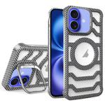 For iPhone 16 Borderless Carbon Fiber Lens Protection Bracket MagSafe Phone Case(Grey)