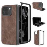 For Google Pixel 9 Pro Fold Black Frame PU Leather Full Coverage Phone Case(Coffee)