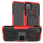 For OPPO Realme C15 Tire Texture Shockproof TPU + PC Protective Case with Holder(Red)