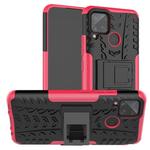 For OPPO Realme C15 Tire Texture Shockproof TPU + PC Protective Case with Holder(Rose Red)