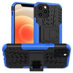 For iPhone 12 mini Tire Texture Shockproof TPU + PC Protective Case with Holder(Blue)