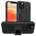 For iPhone 12 mini Tire Texture Shockproof TPU + PC Protective Case with Holder(Black)