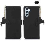 For Samsung Galaxy M35 Genuine Leather Magnetic RFID Leather Phone Case(Black)