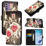 For Nokia G42 / G310 Colored Drawing Pattern Plain Weave Leather Phone Case(Roses On Black)