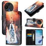 For TCL 605 / 60 SE Colored Drawing Pattern Plain Weave Leather Phone Case(Cats And Tigers)